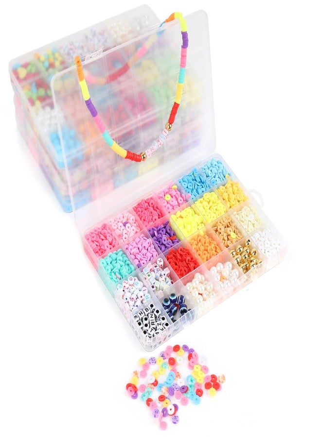 Ambitieux Children Jewelry Making Craft Bracelet Kits set for Kids - DIY 24 Compartment Box, 700+ Colorful Beads, Ear Hangings, Lobster Locks & Rings , 8 Pcs of Charms With Accessories - Birthday Gift for Girls 4 5 6 7 Years (Clay beads 2) - Image 4